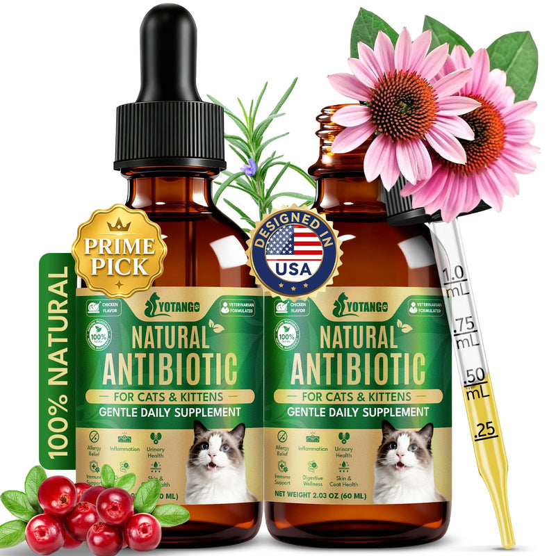YOTANGO Natural Antibiotics for Cats, Cat Antibiotics for UTI & Itch Support, Immune, Digestive, Allergy, Skin & Coat Support for Cats and Kittens, for All Ages & Breeds (Chicken Flavor-60ml 2 Pack) 2 PCS