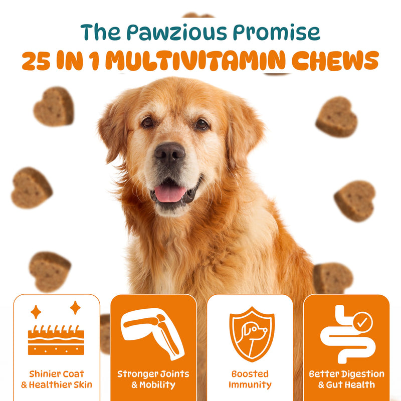 25 In 1 Dog Multivitamin with Glucosamine Chondroitin, Minerals with Omega 3 Fish Oil and Zinc Dog Vitamins and Supplements for Heart, Digestion, Skin & Coat Care, Chicken Flavored 100 Chews