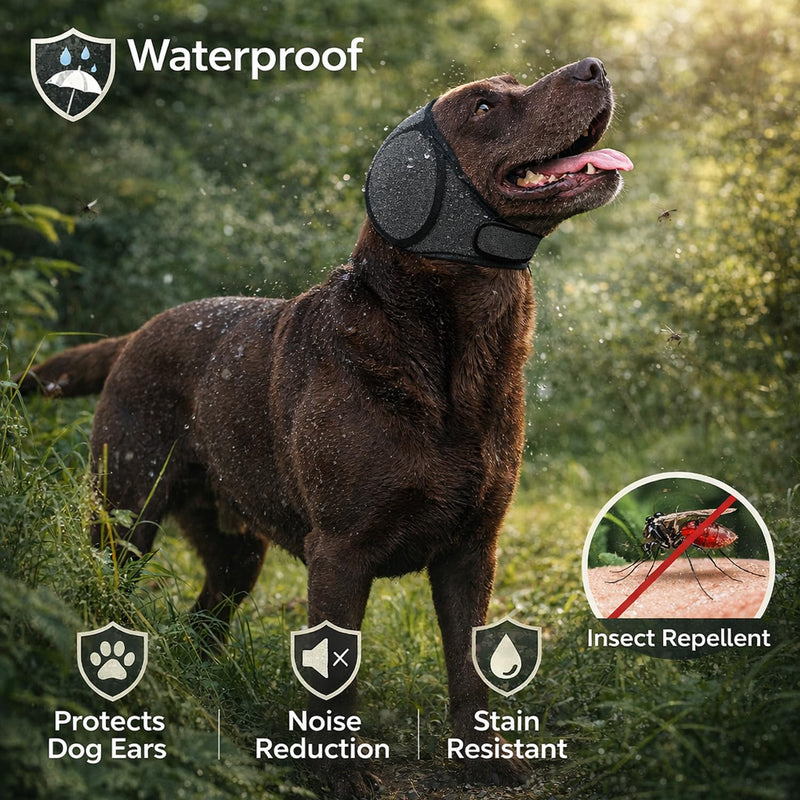 Dog Ear Muffs, Waterproof Noise Protection Dog Ear Covers Defenders, Adjustable Dogs Snood Ear Covers for Anxiety Relief, Swimming,Grooming,for Noise Anxiety Thunder Fireworks Swimming Bath