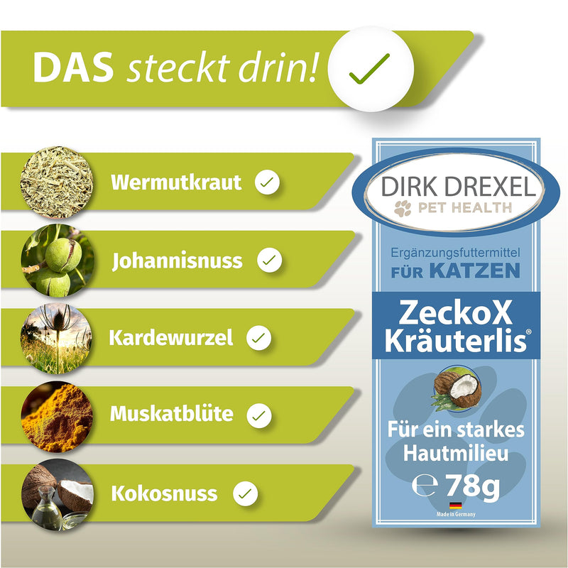 Dirk Drexel ZeckoX Kräuterlis for cats | Treats with herbal extracts | natural nutrition with coconut & cardoon 3 month treatment - BeesActive Australia