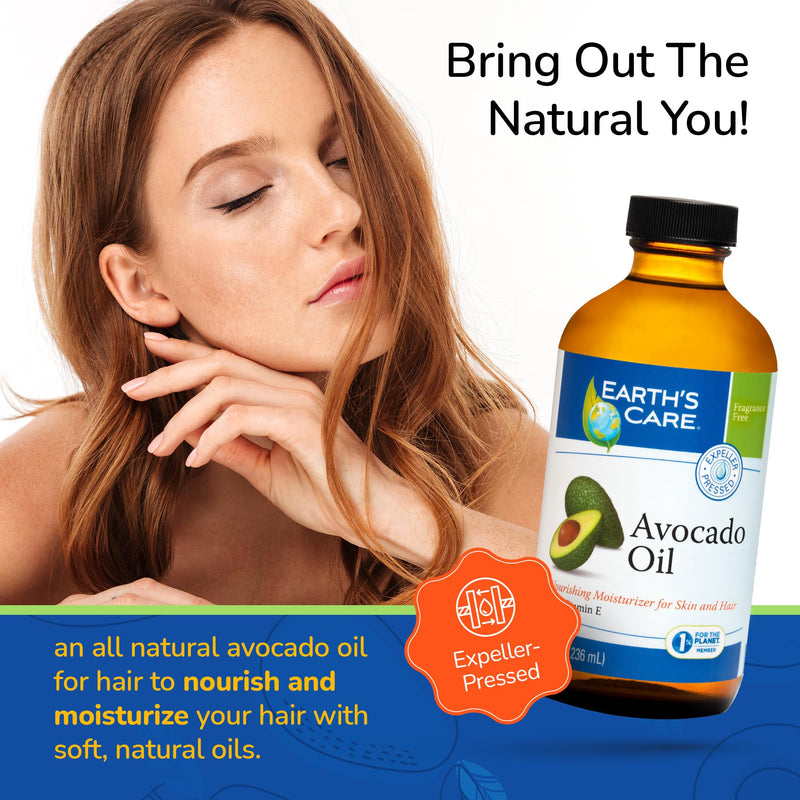 Earth’s Care Avocado Oil - Avocado Oil for Hair and Skin with Vitamin E, Glass Bottle, 8 FL. OZ. 8 Fl Oz (Pack of 1)