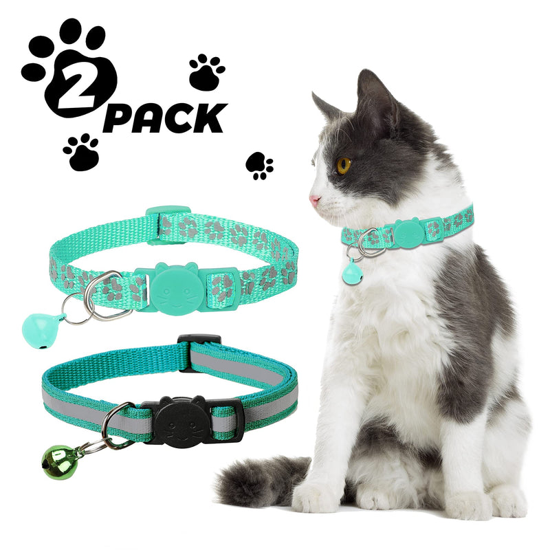BANMODER 2 Pack Reflective Cat Collar Breakaway with Bell,Personalized Kitten Collars,Adjustable Safety Buckle Collar for Male Cats Girls & Boys (Dark Green) Dark Green - BeesActive Australia