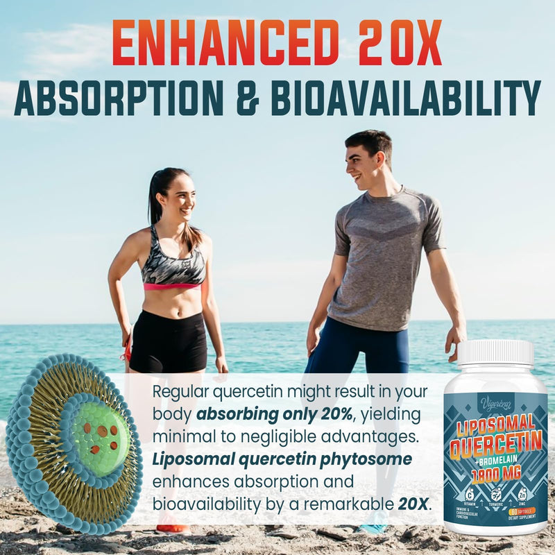 Liposomal Quercetin Phytosome, Quercetin with Bromelain, Zinc & Vitamin C, Bioactive Phytosome Complex, 20X Higher Absorption - 60 Softgels 60 Count (Pack of 1)