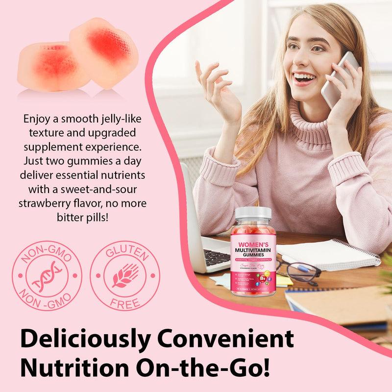 Sugar-Free Women's Multivitamin Gummies – with Inositol, Iron, Biotin for Energy, Hair, Skin & Nails – Vegan, Non-GMO, Gluten-Free, Keto Friendly – 60 Gummies (30 Day Supply)