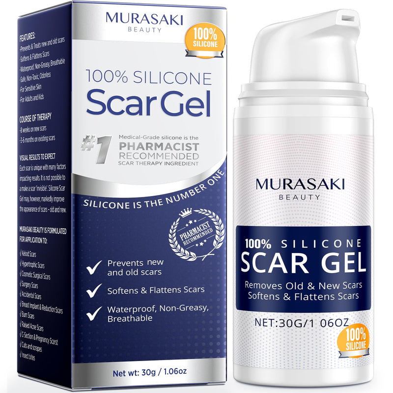 100% Silicone Scar Gel Scar Cream - Advanced Scar Gel for Surgical Scars, C-Section, Stretch Marks, Acne, Injury, Burns, Keloids, Old and New Scars 1.06oz(30g) (Maximum Strength 100% Silicone) Maximum Strength 100% Silicone