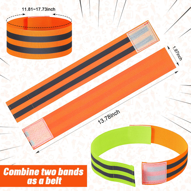 Zubebe 48 Pieces Reflective Bands Reflector Bands for Wrist, Arm, Ankle, Leg, High Visibility Reflective Gear Safety Reflector Tape Straps for Night Walking, Cycling and Running Green and Orange