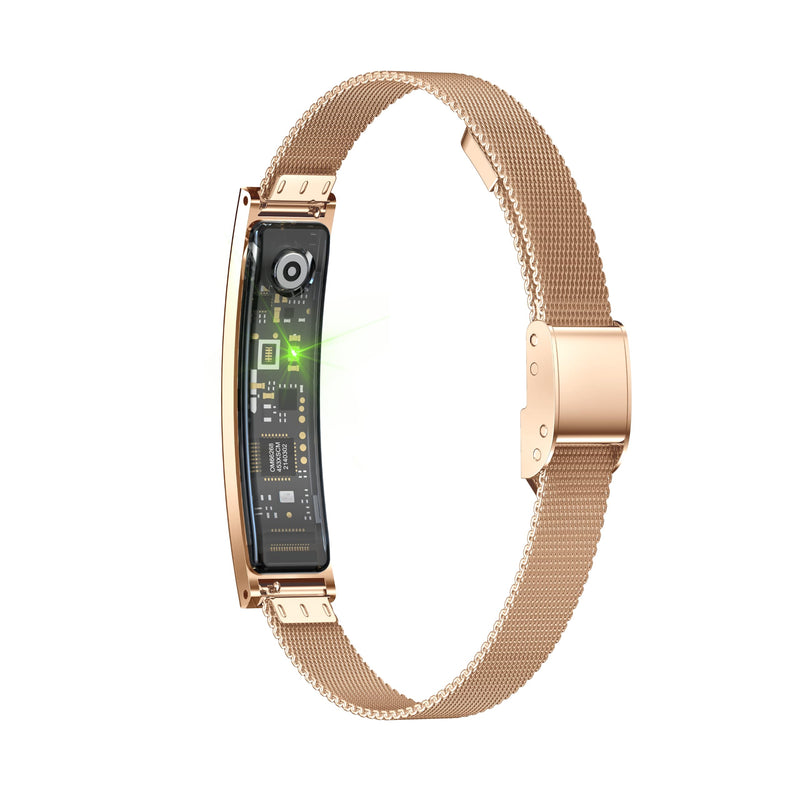 Smart Bracelet for Men Women with 2 Bands 24/7 Fitness Health Tracker Gold Steel + Black Silicone