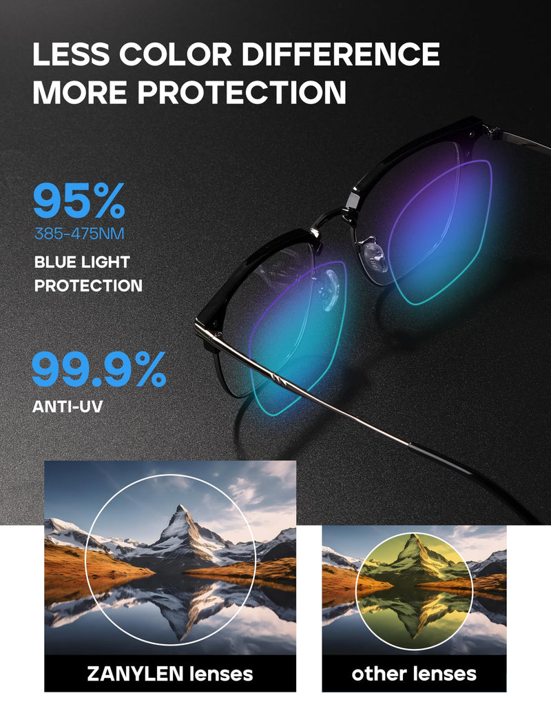 Blue Blocker Glasses for Men Metal Browline Computer Gaming Glasses With Blue Ray Filter (Gunmetal/Black TR90 Eyeglasses) 15208-gunmetal Clear - BeesActive Australia