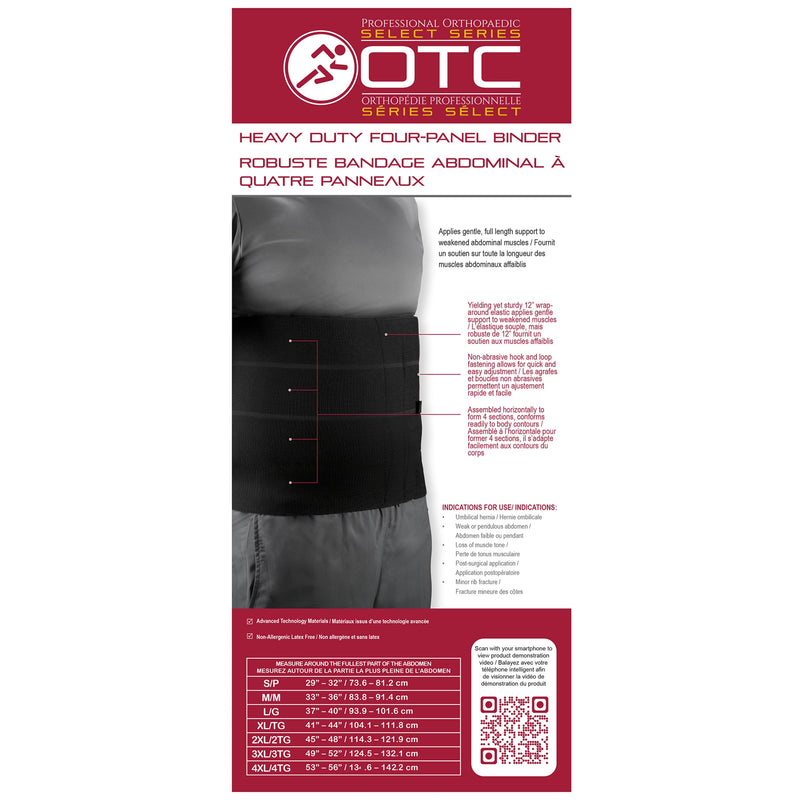 OTC Abdominal Binder, Four-Panel Body, Heavy Duty 12-Inch, Select Series Black 3X-Large (49-52 Inch)