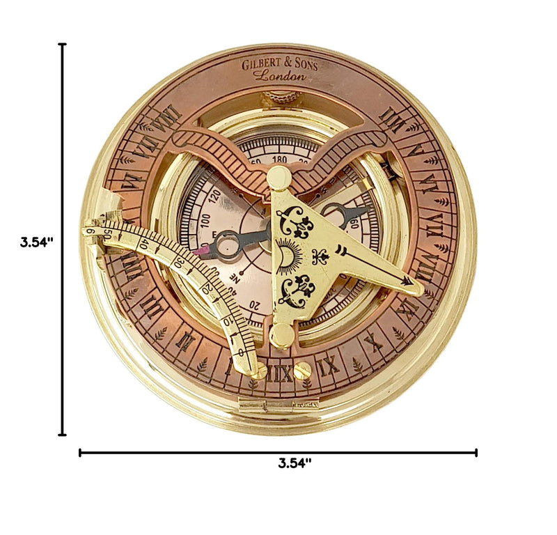 Brass Nautical - Antique Brass & Copper Sundial Compass, Sundial Clock in Box Gift Sun Clock Ship Replica Watch - BeesActive Australia