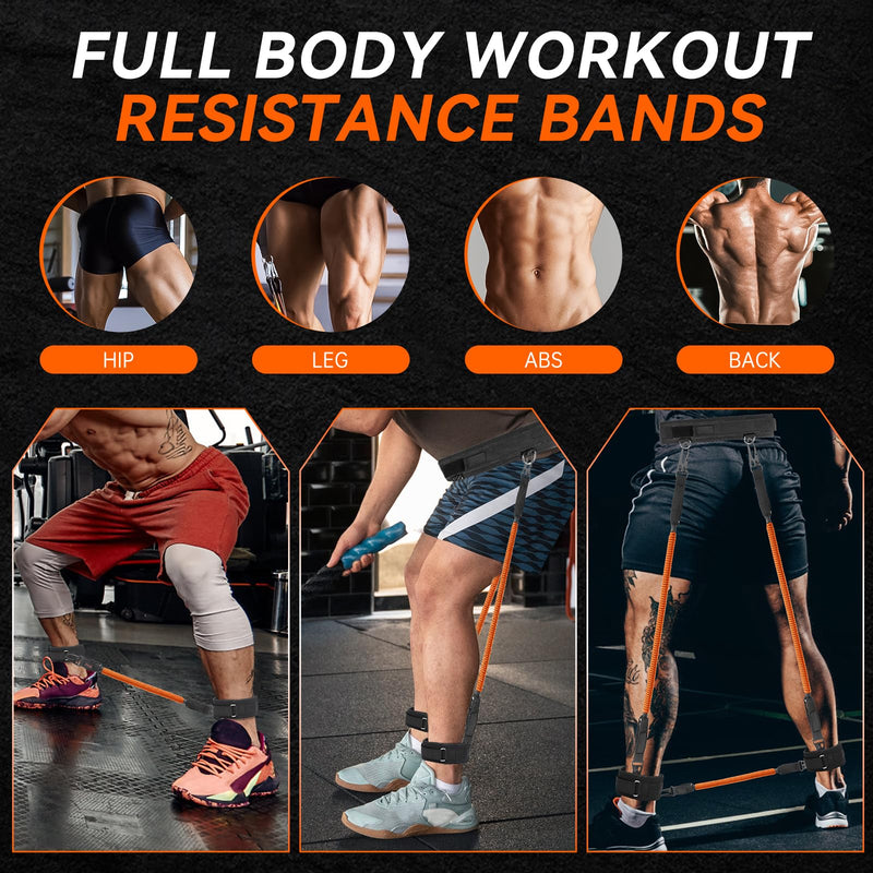 Vertical Jump Trainer Equipment Leg Bounce Trainer Device Speed and Agility Resistance Bands with Ankle Straps & Belt Leg Extension Machine for Boxing Basketball Football Tennis Fencing Training Orange Sets-150pounds