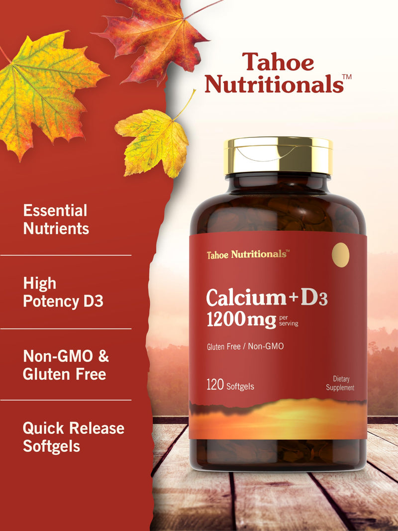 Carlyle Calcium 1200 mg with Vitamin D3 | 120 Softgels | Non-GMO & Gluten Free Supplement for Men and Women | Tahoe Nutritionals