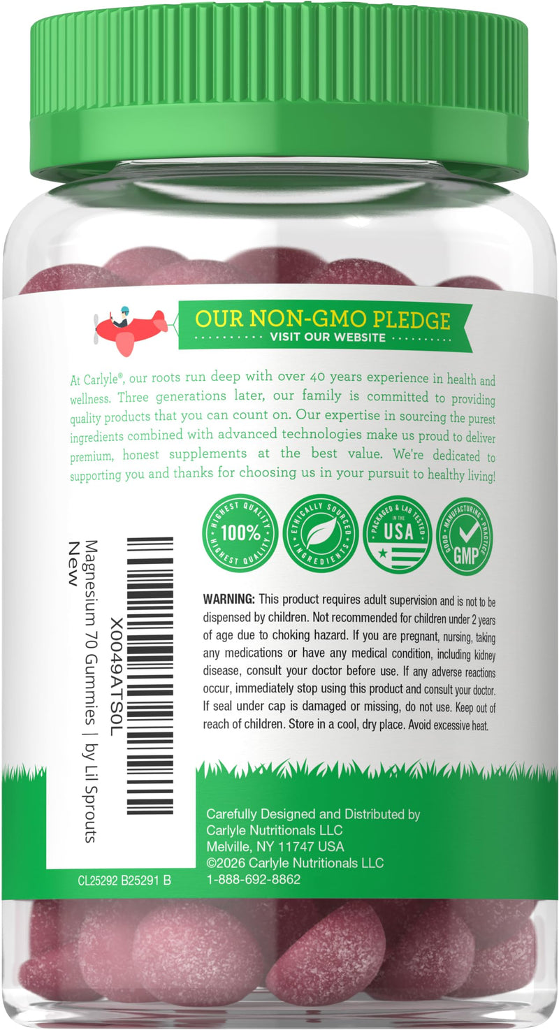 Lil' Sprouts Children's Magnesium Gummies | 70 Count | Mixed Berry Flavor | Sugar Free | Vegan, Non-GMO & Gluten Free