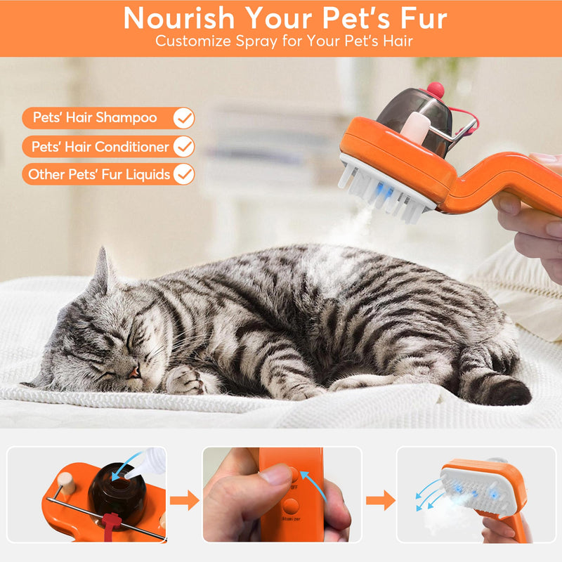 Pet Grooming Comb by DEALGO, Cat Brush, Dog Brush, Humidified & Massaging & Detangling, One-button Remove Hair, Non-Slip Handle, Rechargeable, For Cats & Dogs (Orange, Regular) Orange - BeesActive Australia