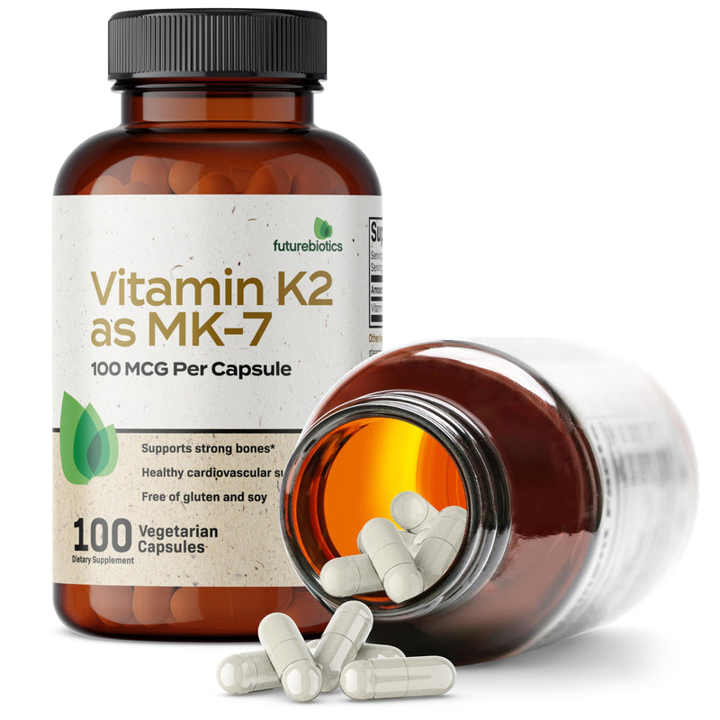 Futurebiotics Vitamin K2 as MK-7 100 mcg, Supports Strong Bones - Non-GMO, 100 Vegetarian Capsules 100 Count (Pack of 1)