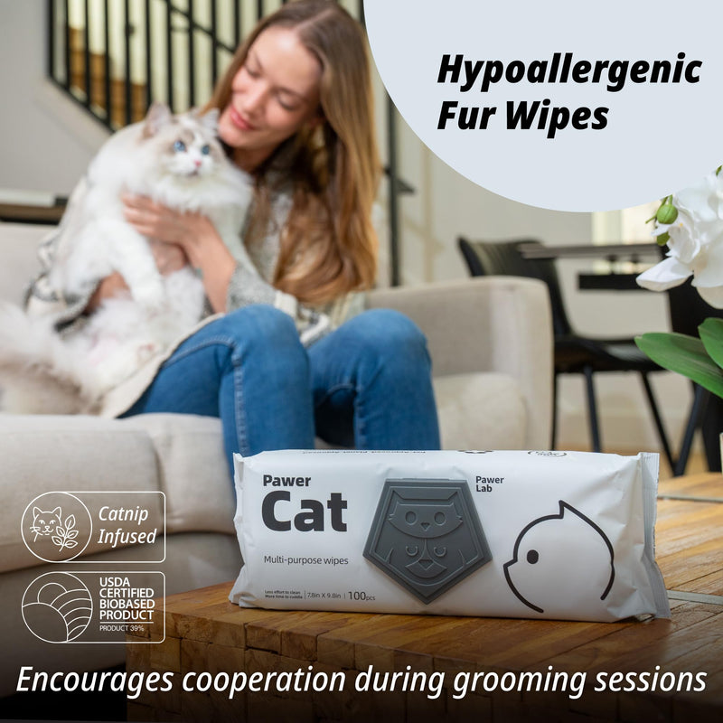 Cat Cleaning Wipes – Catnip-Infused, Fragrance-Free Grooming Wipes Made with Food-Grade Formula, Helps Reduce Plaque & Gently Clean Fur, Paws, & Teeth, 100 Count