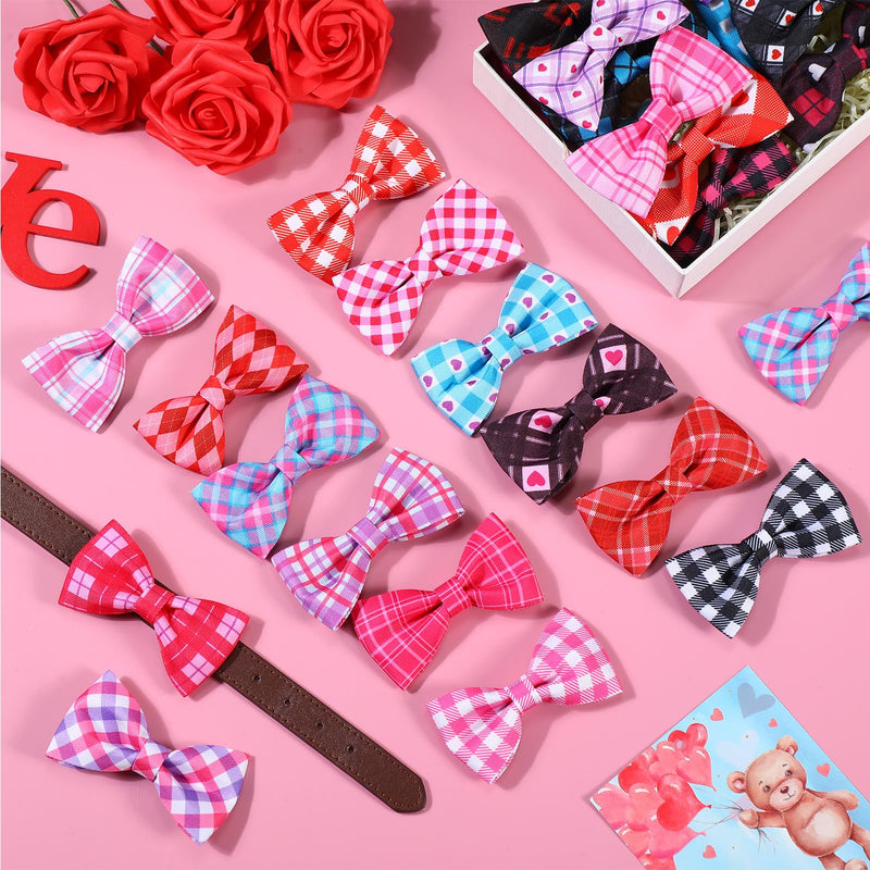 Silkfly 60 Pcs Valentine's Plaid Dog Collar Bow Ties Bulk Bachelorette Wedding Dog Bowtie Holiday Dog Accessories Grooming Supplies Puppy Bows Detachable Collar Charms for Small Medium Large Dogs Cat - BeesActive Australia