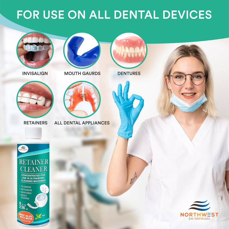 Ultrasonic Retainer Cleaner Solution Concentrate - Ultrasonic Denture Cleaner for Ultrasonic Machines - Cleans Mouthguards, Invisalign, and Nightguards - Updated Formula (Mint) (16 Ounces) 16 Ounces