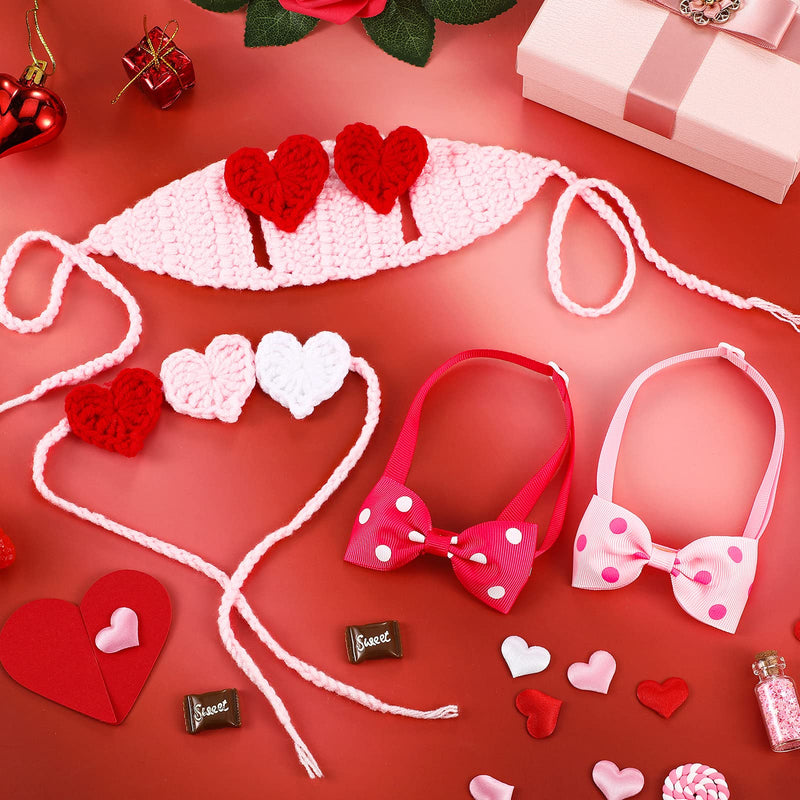 2Pcs Valentines Day Heart Headband for Cat and 2Pcs Pet Neck Bow Cat Valentines Day Headband with Ear Holes and Chin Straps Adjustable Dog Bow Tie Valentines Pink Red Heart Headband for Dogs Cats Pets - BeesActive Australia