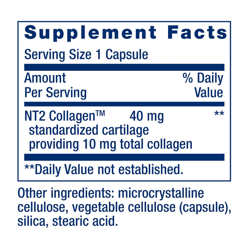 Life Extension NT2 Collagen™, Joint Health Supplement for Joint Comfort & Mobility, Gluten-Free, Non-GMO, 1 Daily, 60 Small Capsules