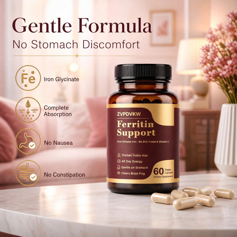 Ferritin Supplement for Women, Iron Supplement, Vitamin C, B12, 60 CT | Supports Energy & Fatigue Relief, Gentle Non-Constipating Formula, For Daily Women's Wellness Red