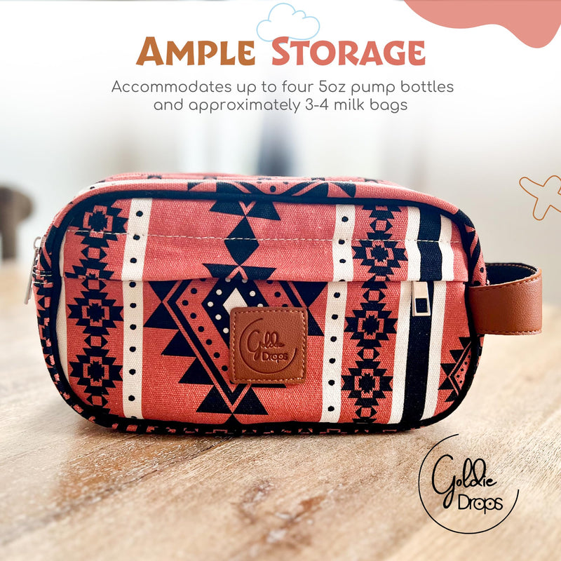 Breastmilk Cooler Bag with Ice Pack Fits 4 Baby Bottles - Dual Pocket Insulated Breast Milk Cooler Travel Bag - Beautiful Printed Breastmilk Storage Bottle Bag Burnt Orange - BeesActive Australia