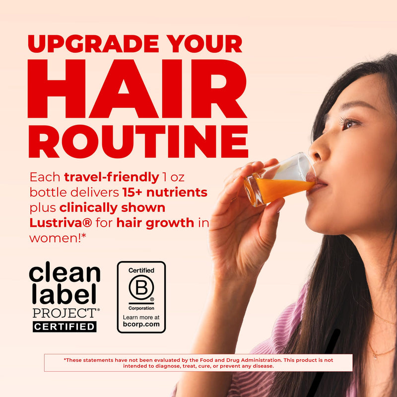 MARYRUTH'S Liquid Multivitamin + Hair Growth Travel Pack, 1 Fl Oz, 8 Pack | Biotin 10000mcg, Lustriva Hair Growth Supplement, Clinically Tested in Women for Thicker Hair & Facial Wrinkle, 18+ Peach Mango 8 Count (Pack of 1)