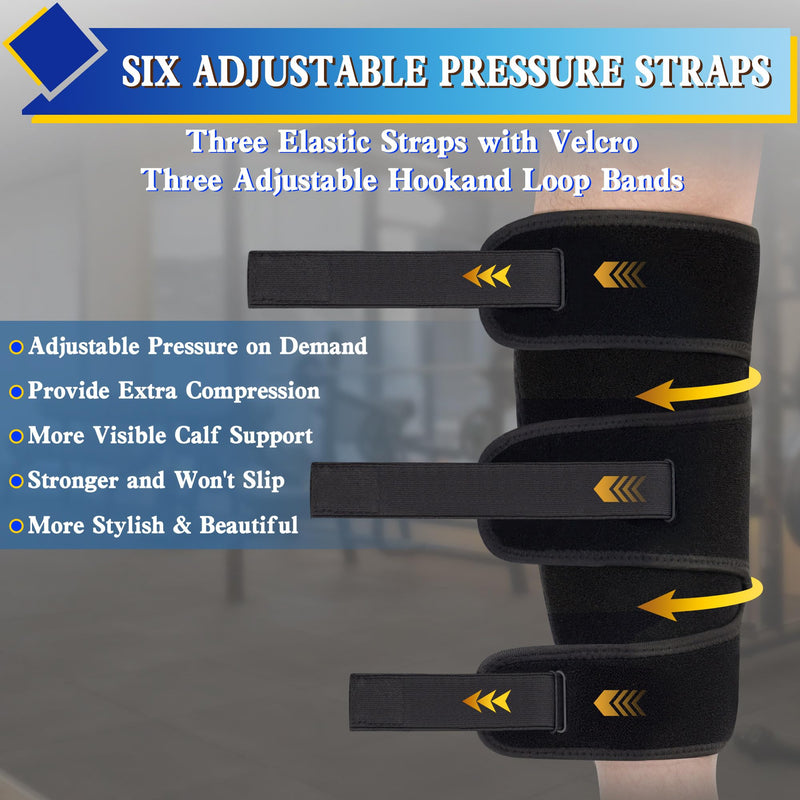 Hiball Adjustable Calf Brace for Men Women, Lower Leg Compression Wrap, Calf Compression Sleeve with Six Nylon Buckle Pressure Strips, Shin Splint & Calf Support for Torn Calf Muscle, Varicose Veins Black (Single) X-Large