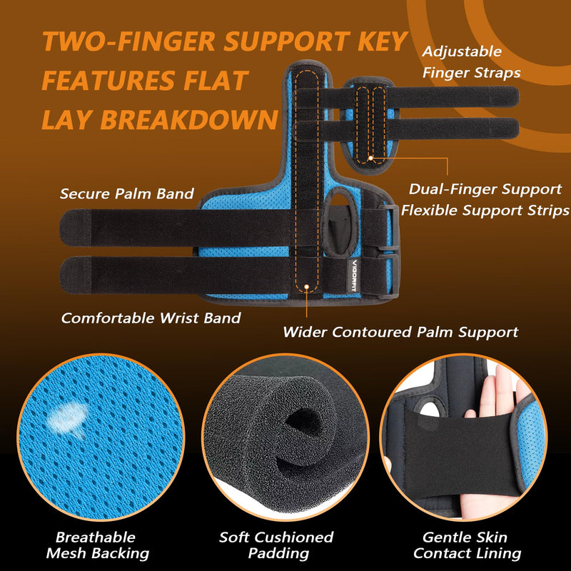 2 Finger Splint for Trigger Finger, Broken Fingers, Knuckle Sprains - Double Finger Support for Index, Middle, Ring Finger, Unisex Sizes, Right Hand, M