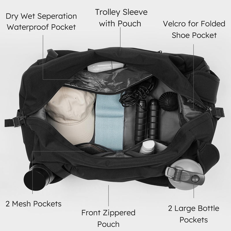 Gym Bag for Men with Shoes Compartment and Wet Pocket Convertible Duffle Bag and Gym Backpack Waterproof Sports Bags for Men with 2 Bottle Holders Multipurpose Weekender Overnight Bag -Black Black Large - BeesActive Australia