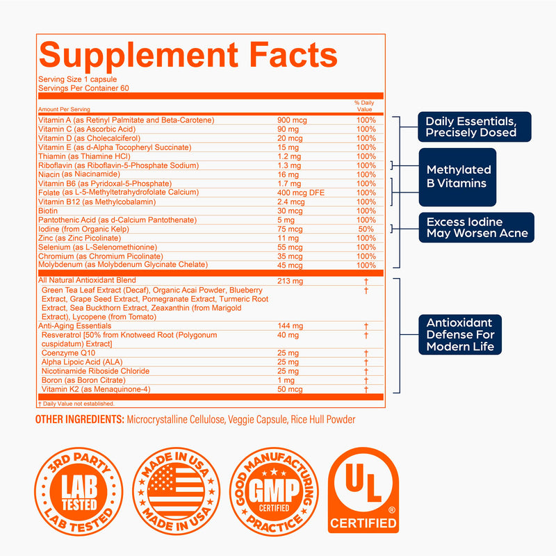 PS Longevity Methylated Multivitamin, B Vitamins & CoQ10, 60 Day Starter | 3rd party tested, 27 nutrients for cellular health, energy & memory for men & women, gluten free, vegan, non-GMO, no plastic 60-Day Starter