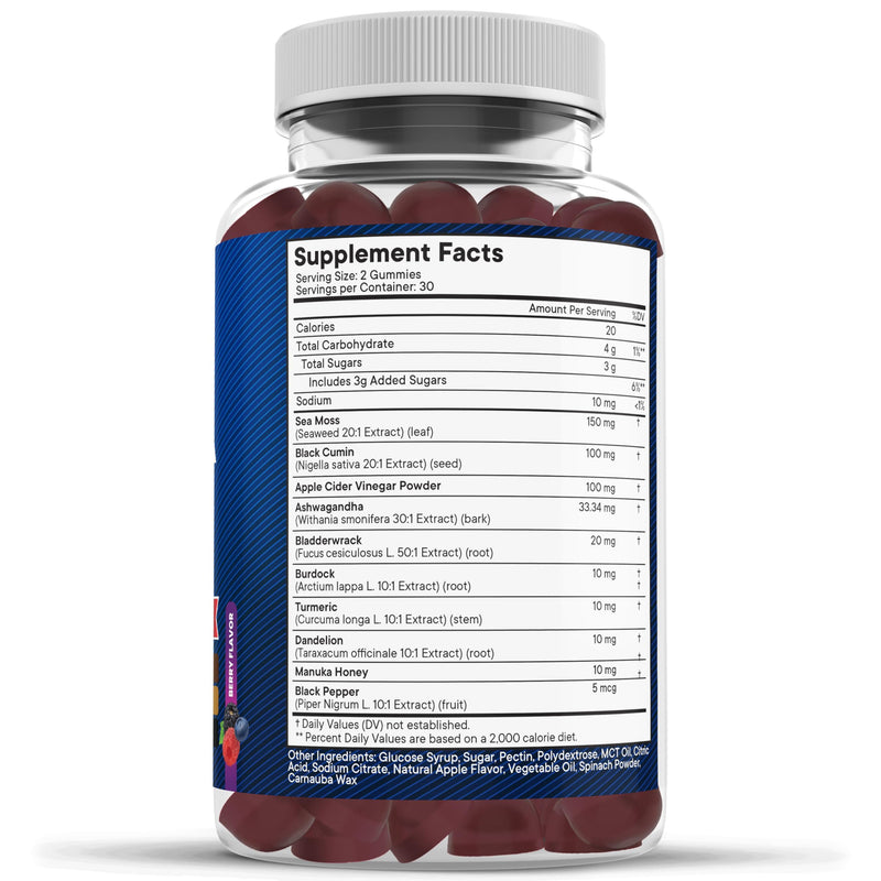 NEW AGE Sea Moss Gummies, Sea Moss, Black Seed, Ashwagandha, Turmeric, Manuka Honey, ACV, Dandelion, Black Pepper, Burdock, Bladderwrack, Vegan- 180 Count 180 Gummies (Pack of 3)
