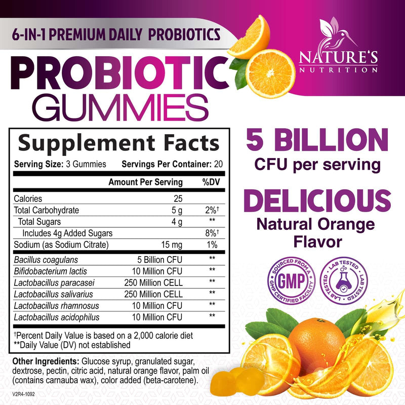 Probiotics for Digestive Health Gummies - 6 Unique Strains for Daily Immune Support & Gut Health, Supports Constipation, Gas & Bloating - Best Probiotic Supplement Gummy for Women & Men - 60 Gummies 60 Count (Pack of 1)