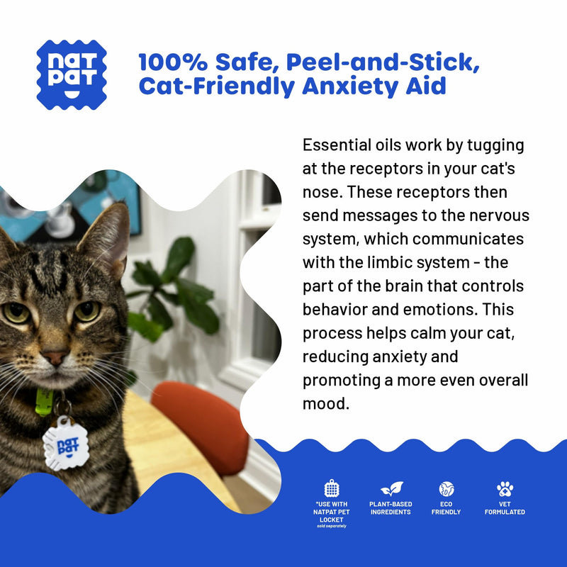 NATPAT Zen Patch Calming Stickers for Cats – Natural Aromatherapy Anxiety Relief for Cats, Non-Toxic Peel-and-Stick Patches with Lavender, Orange & Vanilla Oils - 24 Pack