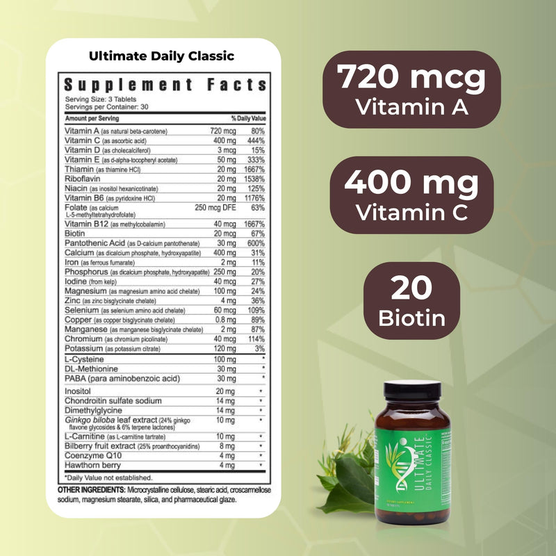 Youngevity Ultimate Daily Classic Multivitamin with Amino Acids, 90 Tabs | Vitamins, minerals, amino acids, ginkgo, hawthorn berry, chondroitin, antioxidants, brain, heart and bone support, 90 tablets