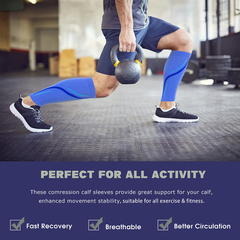 Calf Compression Sleeve for Men & Women 20-30 mmHg, Leg compression Sleeve, Footless Compression Socks (1 or 2Pair) 2pairs-blue Large-X-Large - BeesActive Australia