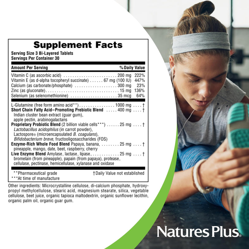 NaturesPlus GI Natural Total Digestive Wellness - 90 Bi-Layered Tablets, Pack of 2 - With L-Glutamine, Probiotics, Prebiotics & Enzymes - Gluten Free - 60 Total Servings 90 Count (Pack of 2)