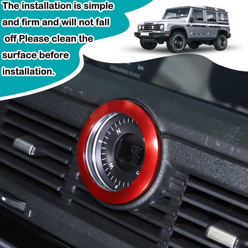 Car Aluminum Air Car Compass Circle Stopwatch Ring Decorative Interior Compatible with Ineos Grenadier 2020-2026 Dashboard Center Compass Cover Accessories (Red) Red - BeesActive Australia