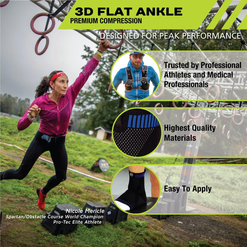 Pro-Tec Athletics 3D Flat Ankle Support, Custom Fit, Breathable Fabric, Multi-Directional Stretch for Support and Flexibility Large