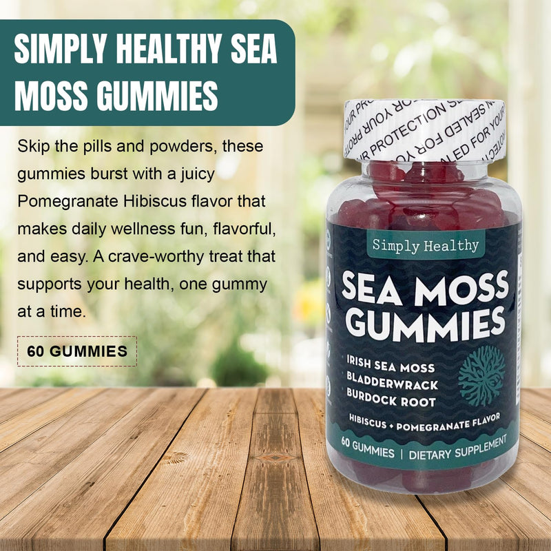 Premium Sea Moss Gummies, Irish Sea Moss Supplement with Bladderwrack and Burdock Root, Vegan Support Detox Gummies, Plant-Based Wellness, for Gut Health, Superfood 60ct