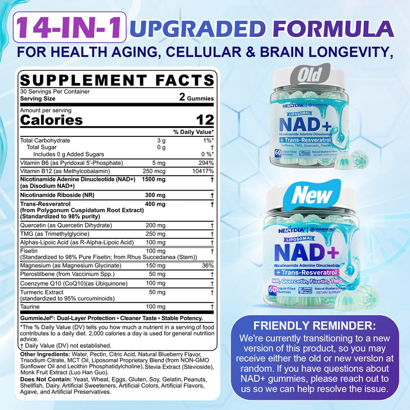 1500mg NAD+Resveratrol +Nicotinamide Riboside +Fisetin Gummies w/CoQ10, TMG | Liposomal Nad Supplement for Women,Men w/Magnesium Glycinate,Quercetin,B6&B12 for Aging Defense,Cellular Energy,Vitality-1Pcs