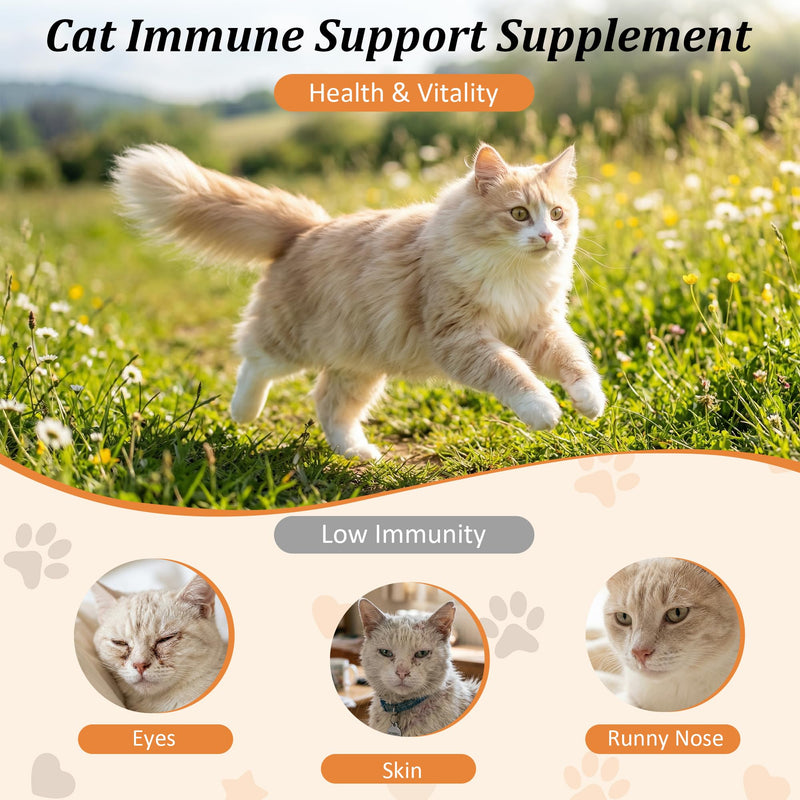 Cat Multivitamin Supplement, Cat Immune Support Supplement, Supports Immune System and Eye Health, Promotes Healthy Skin and Coat, Contains Multiple Vitamins and Taurine, 2 Pack