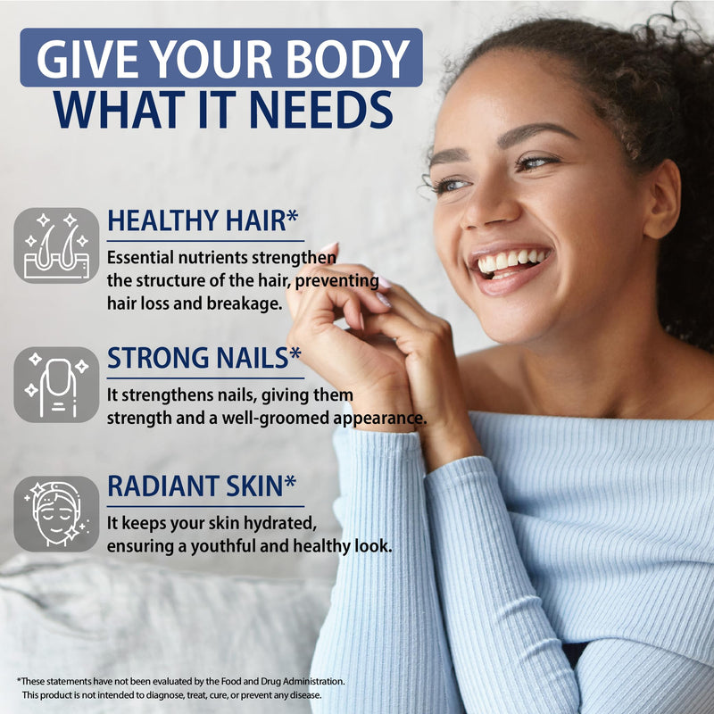StrongVit Biotin with Hyaluronic Acid, Keratin and Collagen Supplements - 10000mcg for Hair Growth Women and Men - Hair Skin and Nails Vitamins - 120 Capsules 120 Count (Pack of 1)