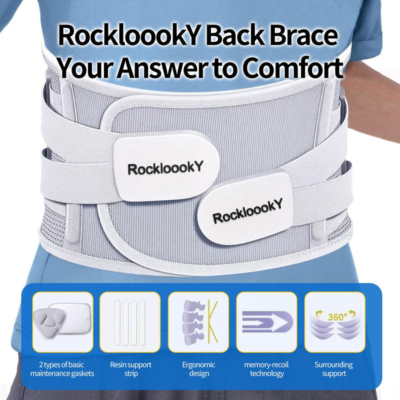 Lower Back Brace for Women Men, Adjustable Lumbar Support with Ergonomic Metal Stays for Work,Lifting,Drive,Fitness, Breathable Fabric Support Belt with 3D Pad, Grey,Size L,Waist 38"-45" Large(Waist 38"-45")