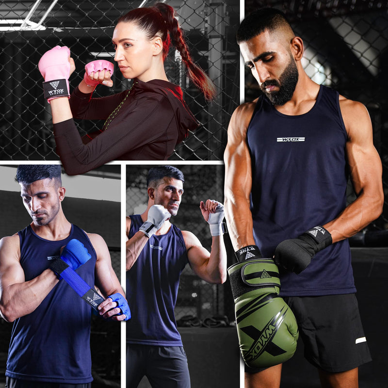 WYOX Gel Boxing Hand Wraps Inner Gloves for Men & Women – 80cm Quick Wrist Strap, Padded Knuckle Support, Fingerless MMA Muay Thai Kickboxing Wraps for Training, Punching & Martial Arts Small-Medium Pink