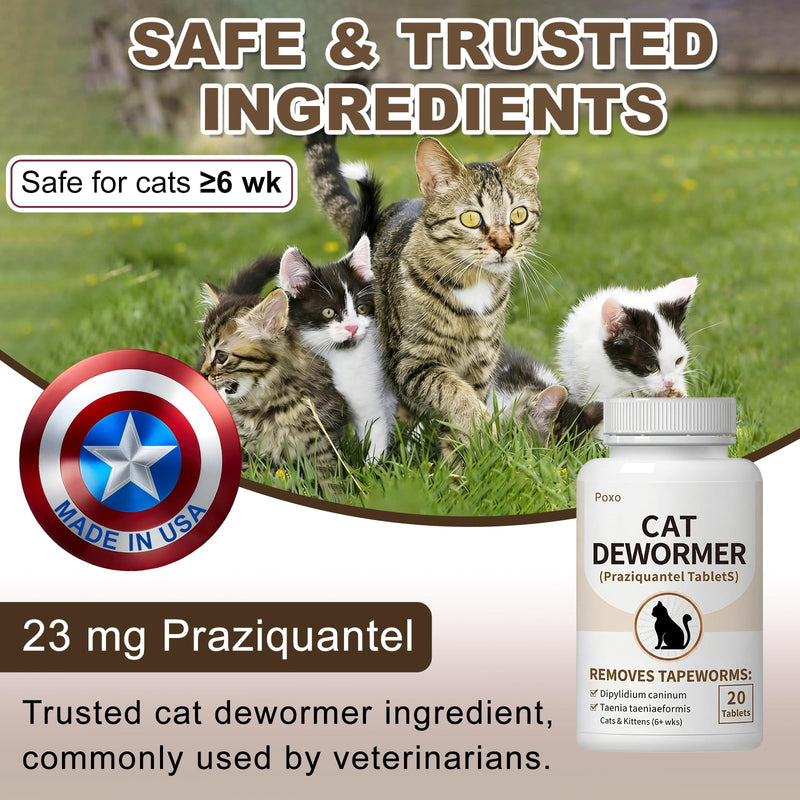 Tapeworm Dewormer for Cats & Kittens (6+ Weeks), Praziquantel Tablets, Tapeworm Treatment for Cats, Small & Easy to Administer, 20 Count