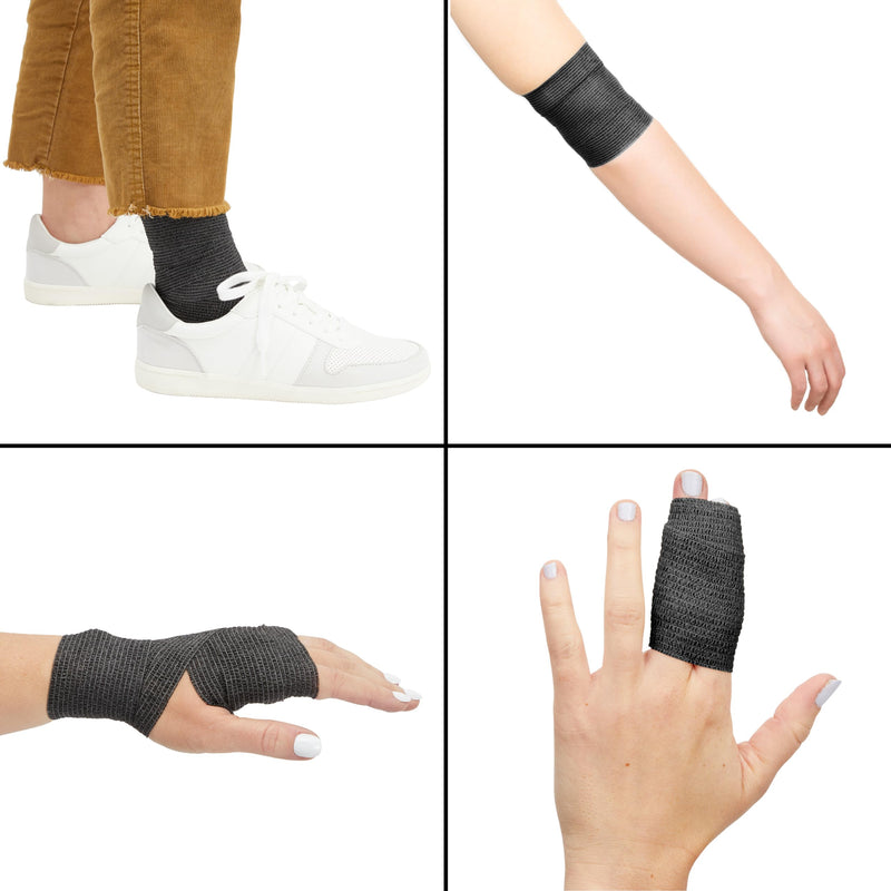 Juvale 12-Rolls Self Adhesive Bandage Wrap, Vet Tape - 2 in x 5 Yds Breathable, Elastic Cohesive Wrap Tape for Wrist, Swelling, Sports, Tattoo (Black) - BeesActive Australia
