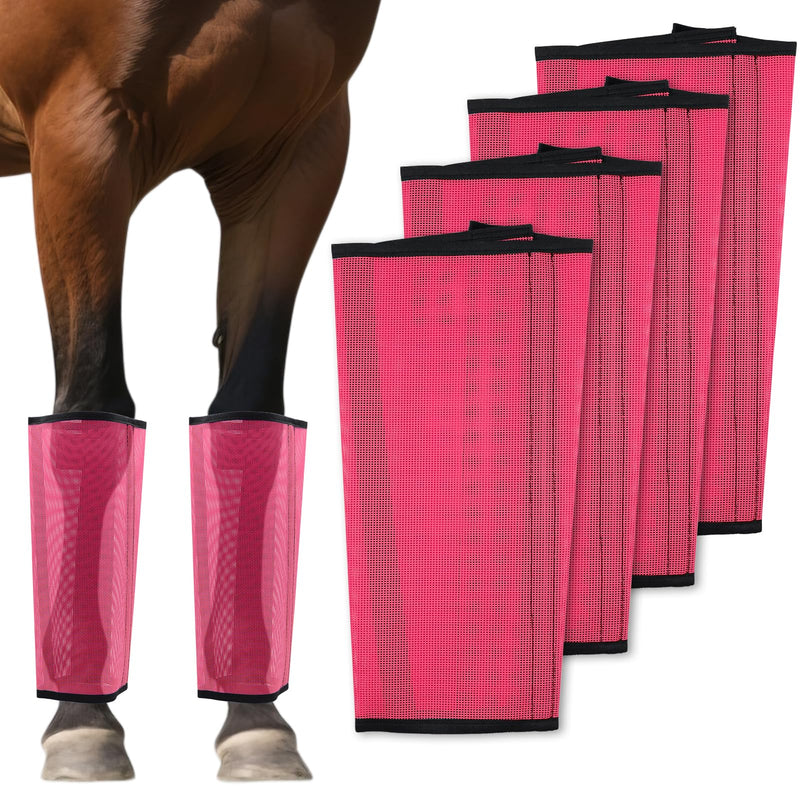 Mesh Horse Fly Boots Set of 4 Loose Fitting Breathable Leggings for Horses, Adjustable Anti-Stomping Leg Wraps, Stay-Up No-Slip Design for All 4 Legs, Pink
