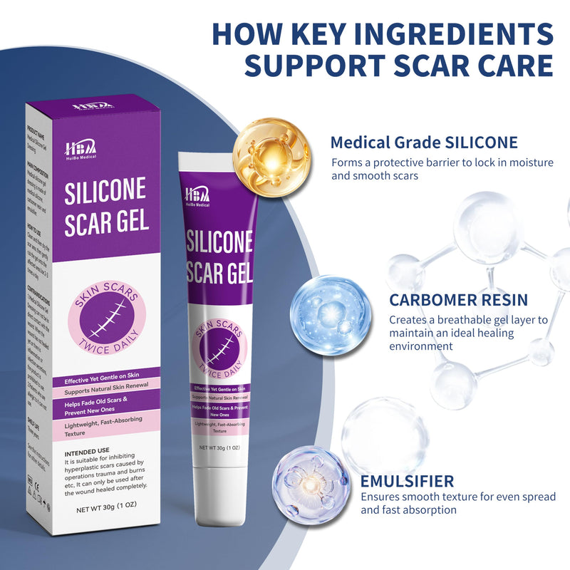 Silicone Scar Gel, Advanced Medical Grade Scar Silicone Cream for Old & New Scars, Surgical Scars, Acne, Burn, Keloids & Stretch Marks 30g - BeesActive Australia