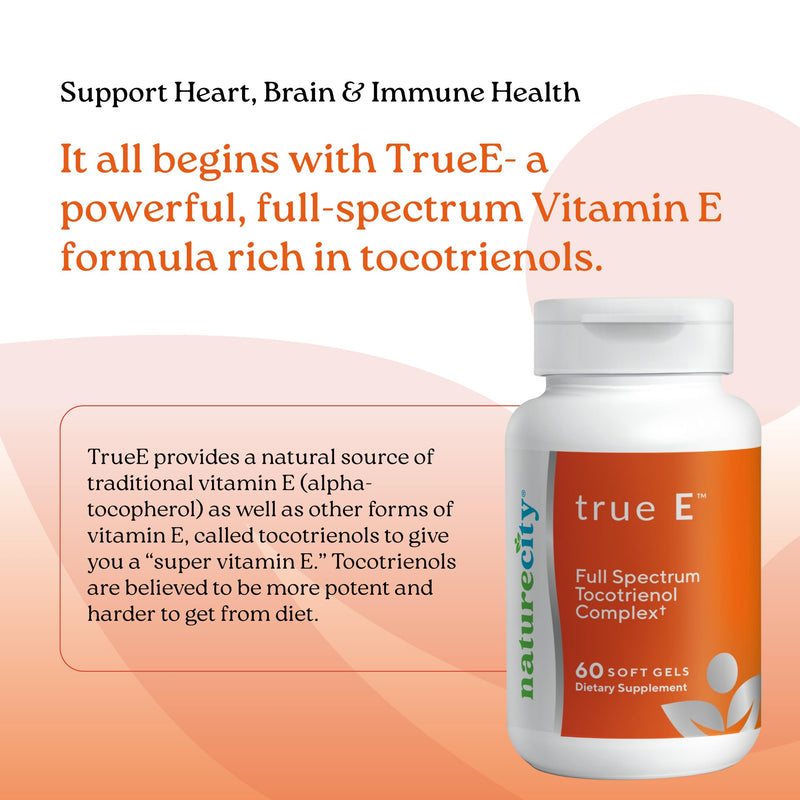 NatureCity True-E Full Spectrum Tocotrienols Vitamin E & Natural Alpha Tocopherol Supplement | Sustainable Vitamin E Tocotrienols from Evnol Suprabio | Non-GMO Vitamin E Complex | 60 Soft gels 1